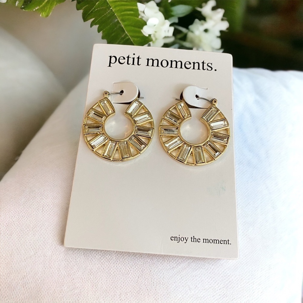 NEW Petit Moments Hoop Earrings Gold With Baguette-Cut Crystals